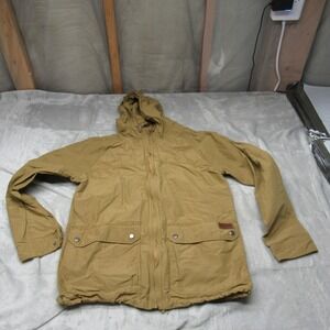Volcom Jacket Mens Medium Beige Water Resistant Hooded Utility Wind Rain Outdoor